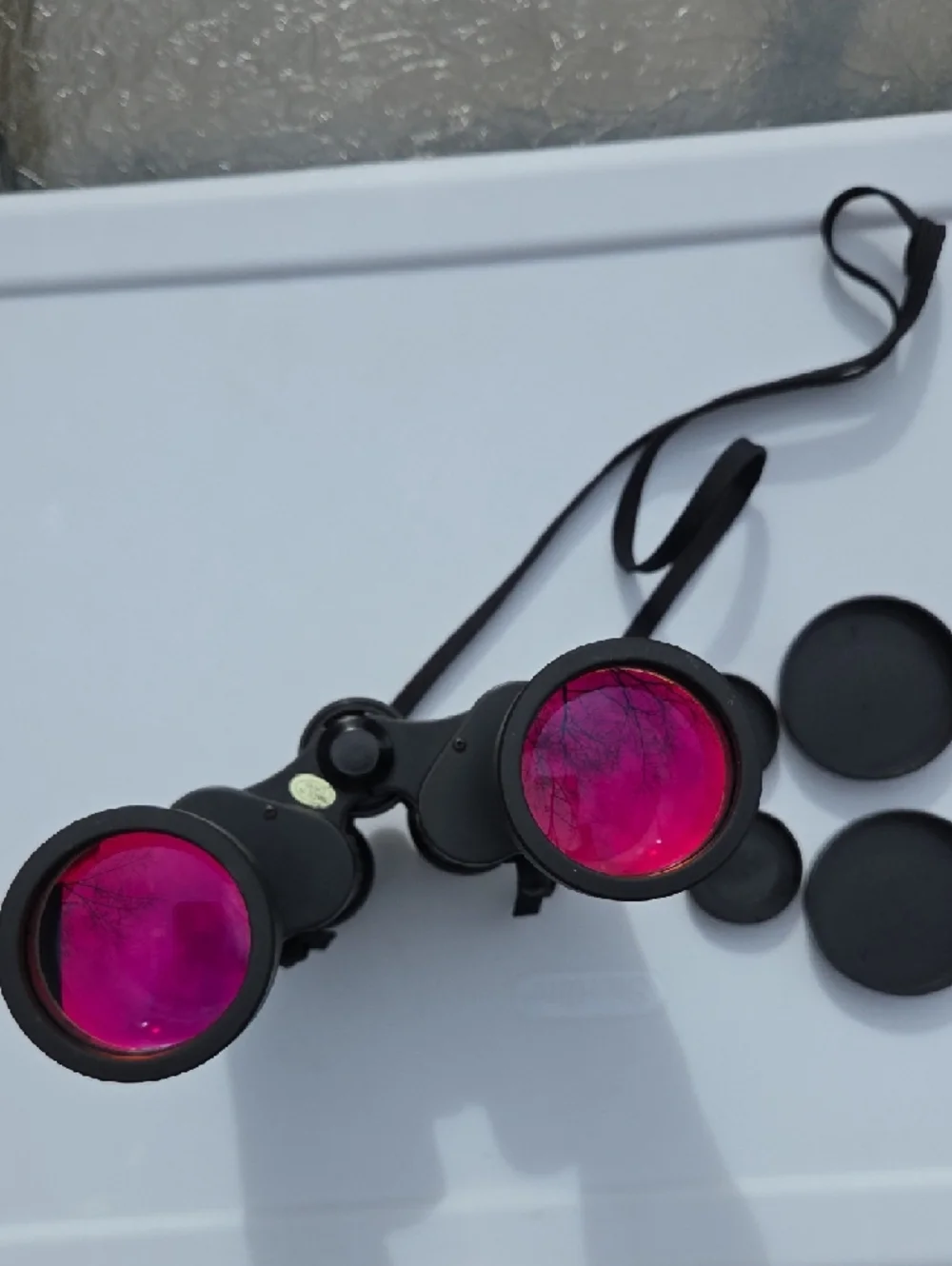 Black Binoculars with Red Lenses - Compact Outdoor Optics